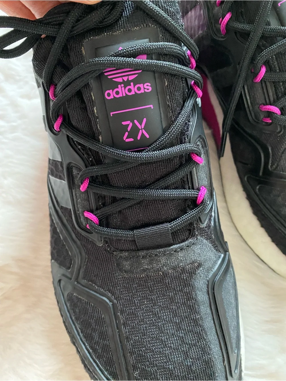 adidas Women's Black Athletic Sneakers with Pink Accents